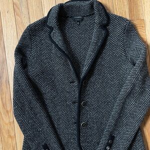 Talbots Black & Cream Herringbone Merino Wool Blazer